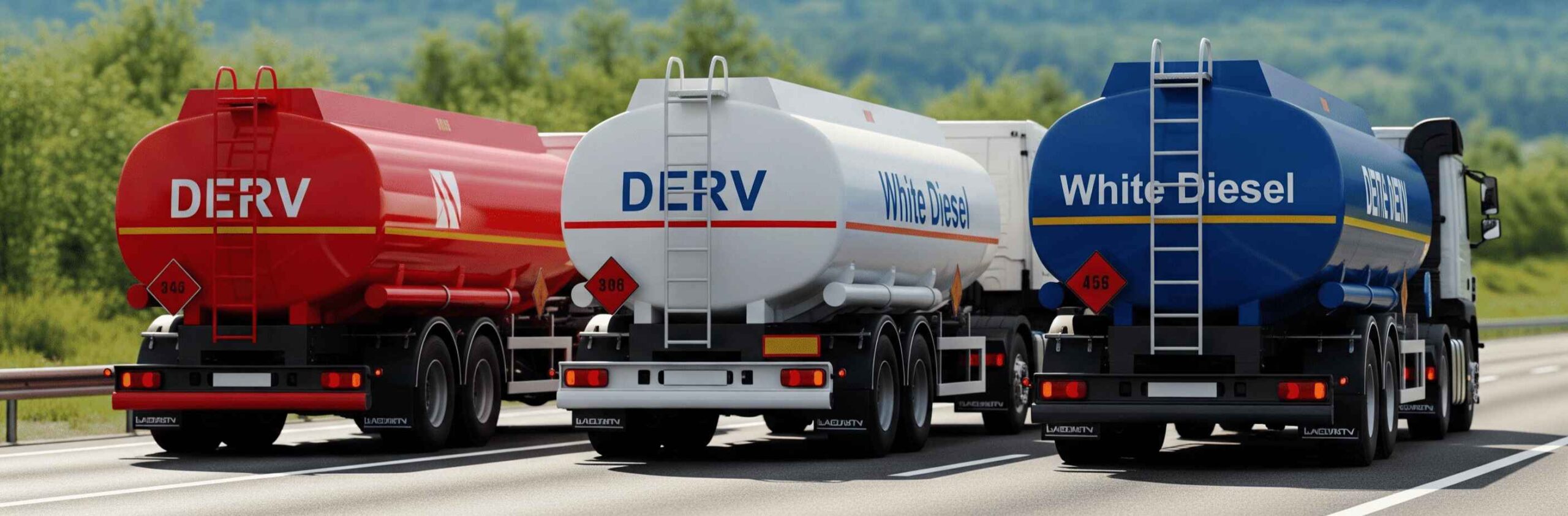 Red diesel, White Diesel and HVO fuel tanks on the road
